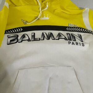 Balmain Paris Yellow and White Hoodie XXL